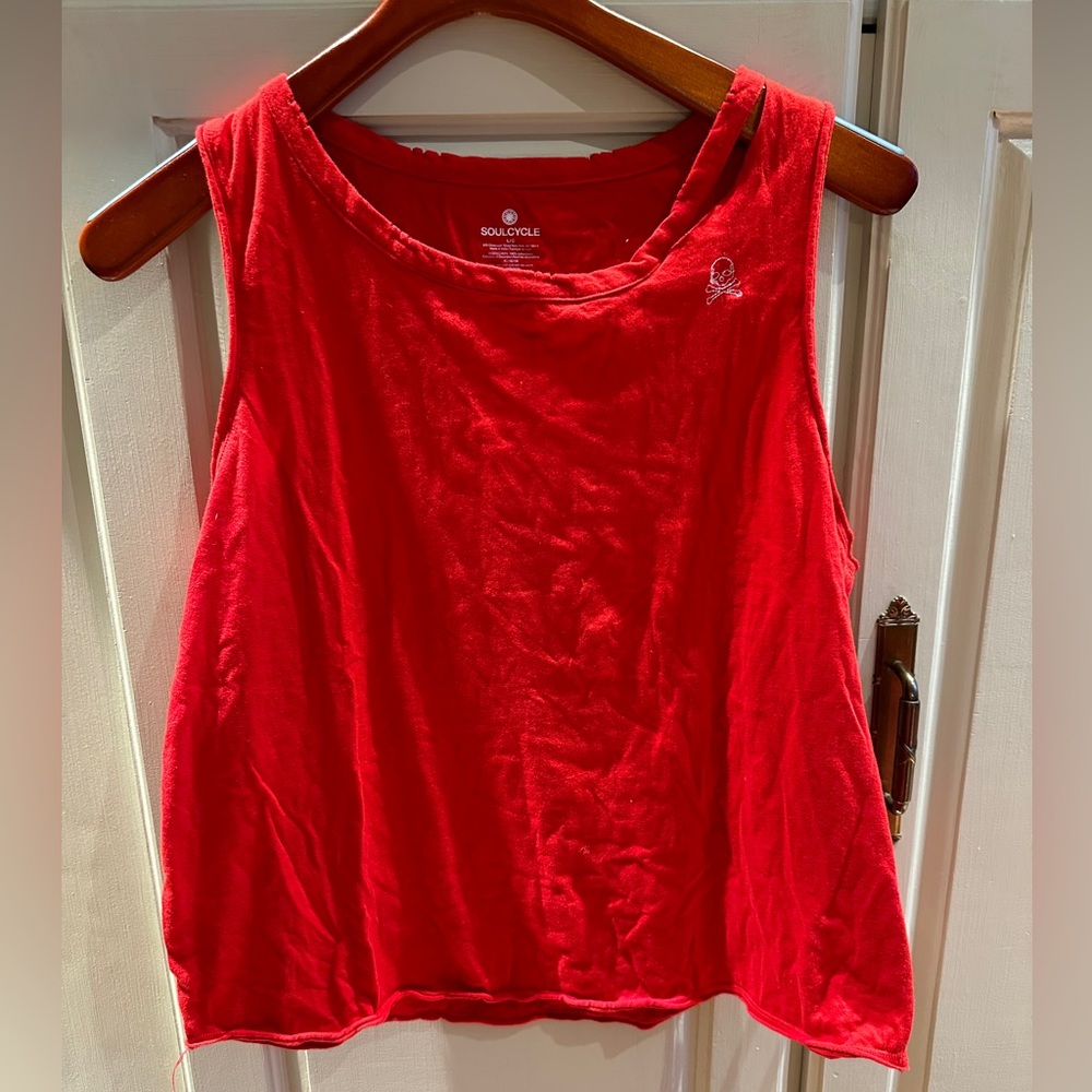 SoulCycle Red Distressed Cropped Muscle Tanktop Size L